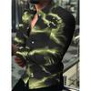 Trendy Men's Fluid Blending Lightning Print Long Sleeve Shirt Elastic Lightweight Spread Collar Shirt Casual Daily Wear Shirt