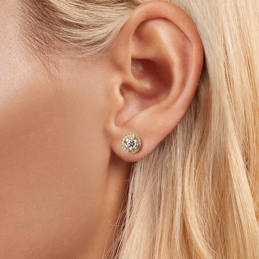 Silver Gold-plated Moissanity Earrings, 0.5 Ct, 925 Silver Studs