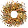 Harvest Wreath With Pumpkins Berries Vine Circle Halloween Thanksgiving Door Decor