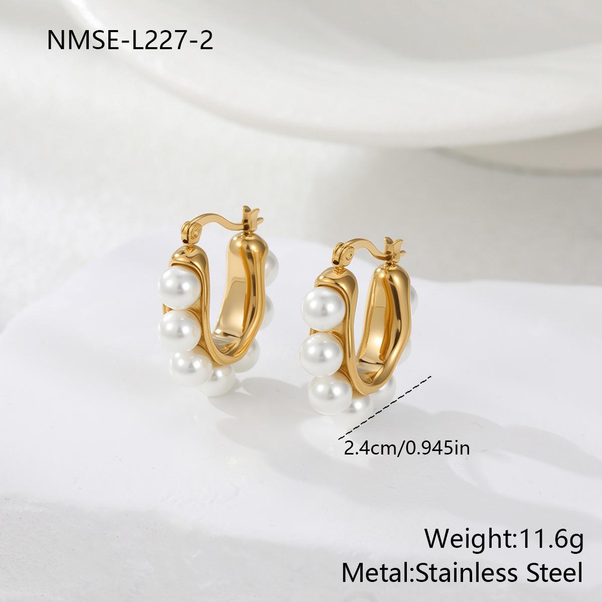 GEMCHIC Women s Gold Tone Geometric Hoop Earrings with Fresh White Pearls - Elegant French Style Studs