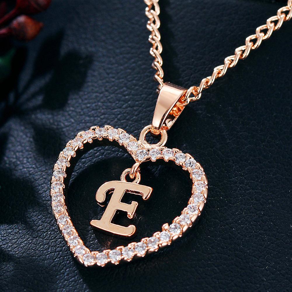 Customizable Love Pendant Necklace with Zircon 26 Letter Initial Jewelry for Men And Women