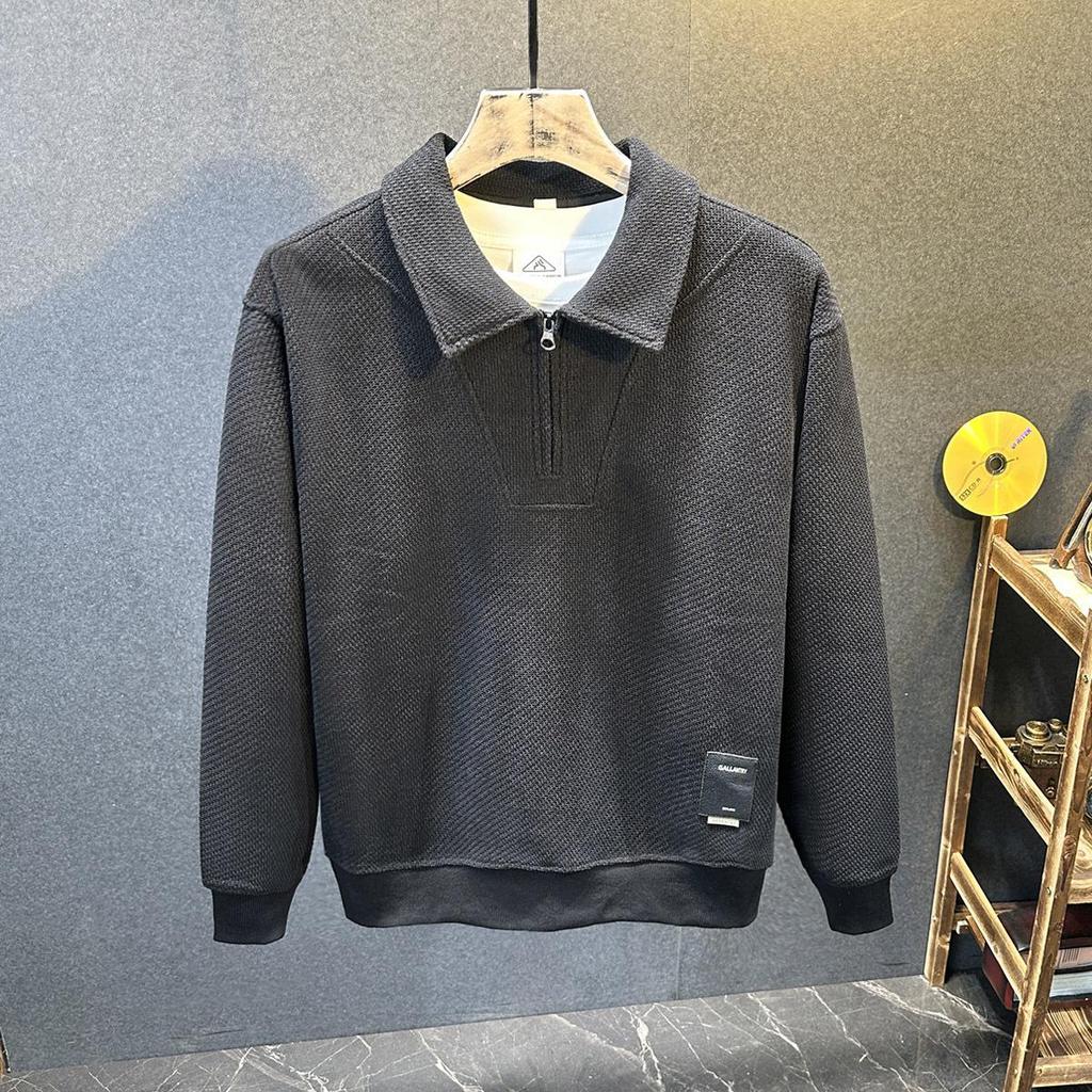 Men's European Cotton Fleece-Lined Knit Zipper Lapel Sweatshirt - Autumn/Winter, Loose Plus Size, High-End Casual Clothing