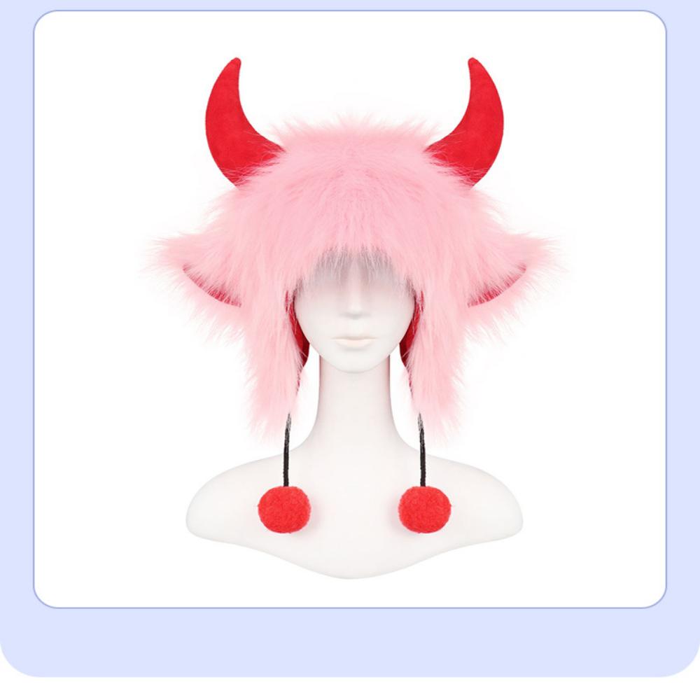 Winter Warm Hat Coral Fleece Halloween Party Hat Ear Hat Polar Fleece Bull Horn Cap For Halloween Party Womens Neck