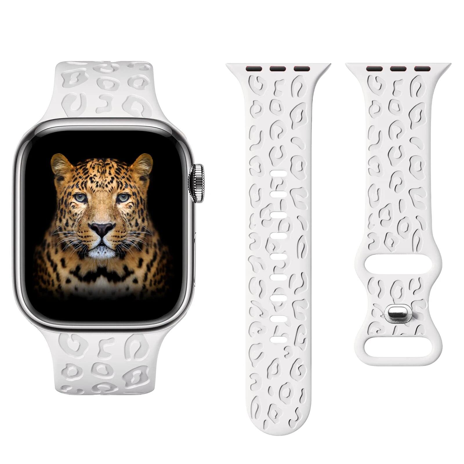 

Ремінець для браслета Apple Watch 45 мм 41 мм 44 мм 40 мм 42 мм 38 мм 49 мм Силіконовий браслет з леопардовим гравіюванням iwatch series 7 se 3 6 8 ultra 42mm 44mm 45mm 49mm