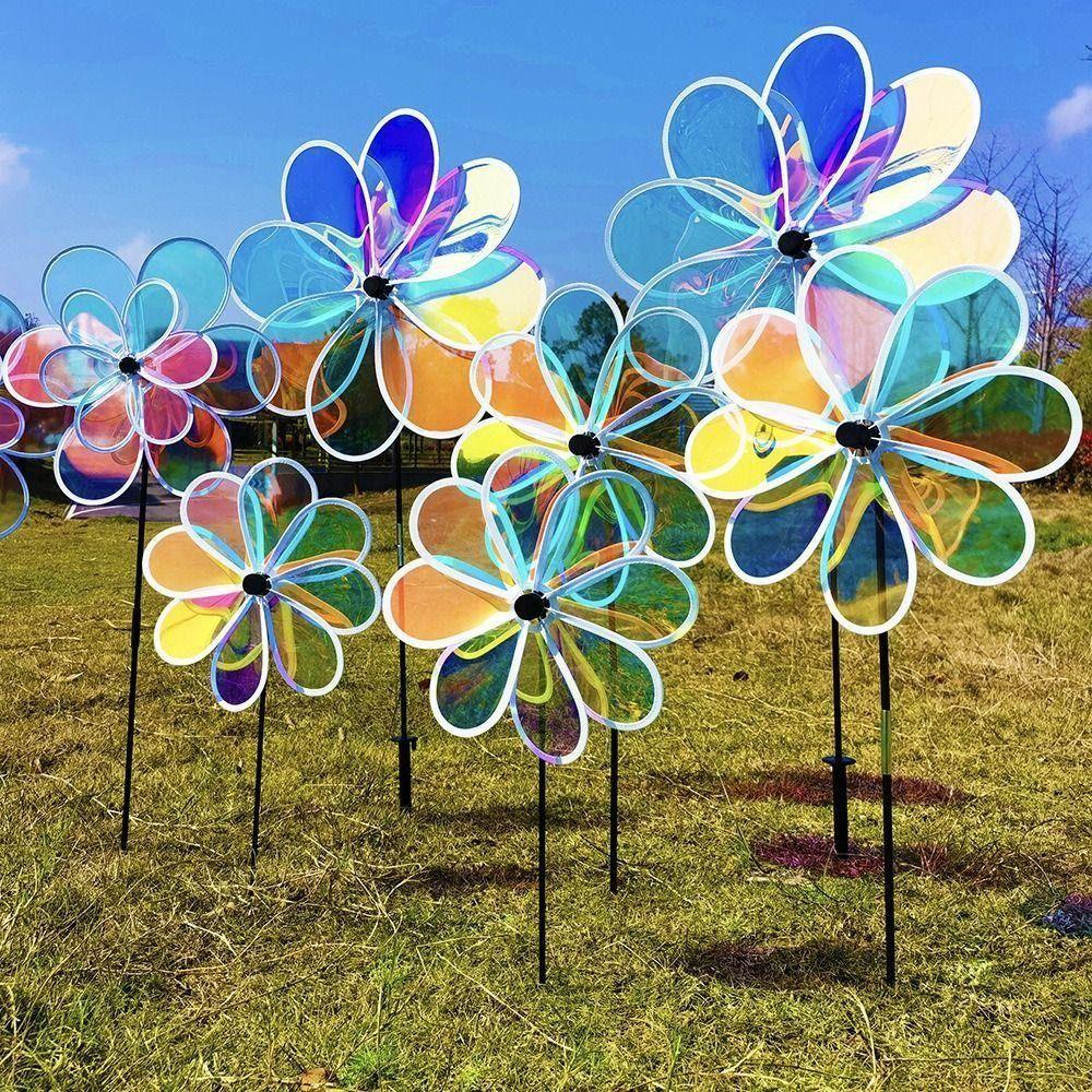 1Pcs Grounding Mounted Eight-leaf Windmill Kindergarten Children's Toys Wind Spinner  For Outdoor