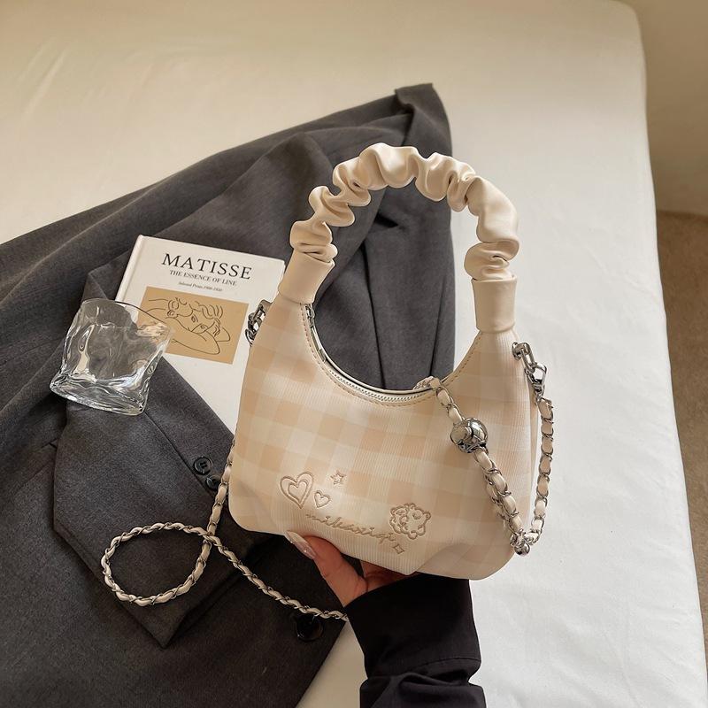 Original Design Girl Handbag Bag Simple New Shoulder Bag High Value Cute Versatile Plaid Messenger Women's Bag
