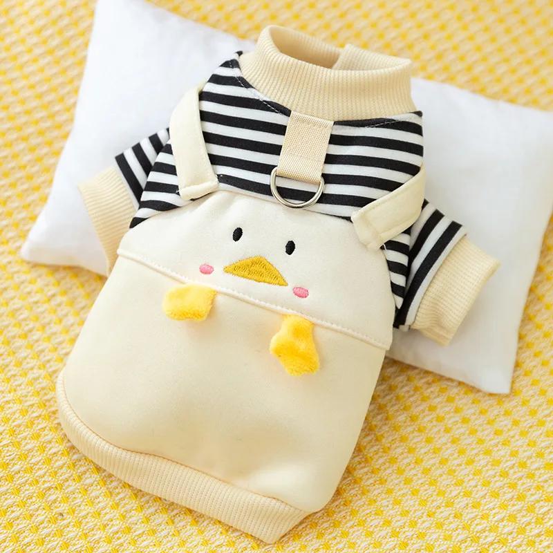 Cute Little Penguin Striped Strap In Autumn and Winter Two Leg Dog Hoodie Cat Thin Velvet Pet Teddy Clothes Dog Hoodie