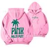 Women's Hooded Long Sleeve Drop Shoulder Pullover Sweatshirt Palm Tree "PINK PALM PUFF" Back Letter Print Casual Hoodie