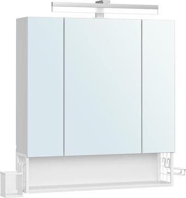 Bathroom Cabinet with 3 Doors, Mirror Cabinet, Wall Cabinet, Sockets, Hanging Basket, Hair Dryer Holder, Plenty of Storage Space