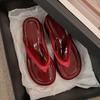 Internet Celebrity New Beautiful Red Flip-flops Platform Slippers Women Wear 2025 Summer New Beach Muffin Sandals