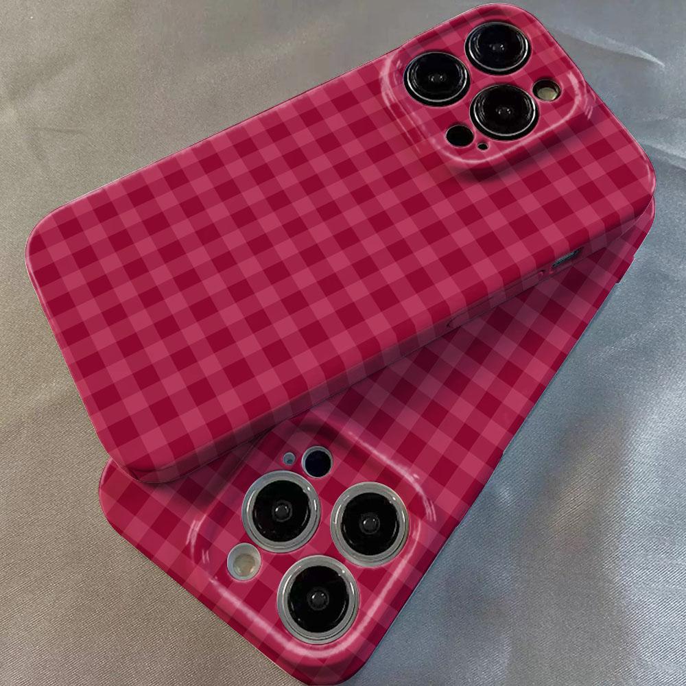Phone Case For Poco x7 f8 f7 f6 x6 f3 f5 Pro C61 Retro Red Grid Pattern Hard Plastic Shockproof Protective Bumper Cover