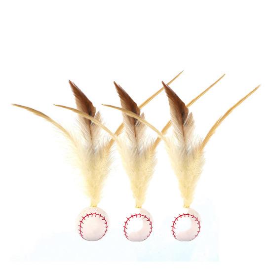 1 Pc/3 Pcs Interactive Feather Ball Toy Mini Bouncy Basketball Soccer Baseball with Feather Pet Training Catcher Toy for Indoor Cats