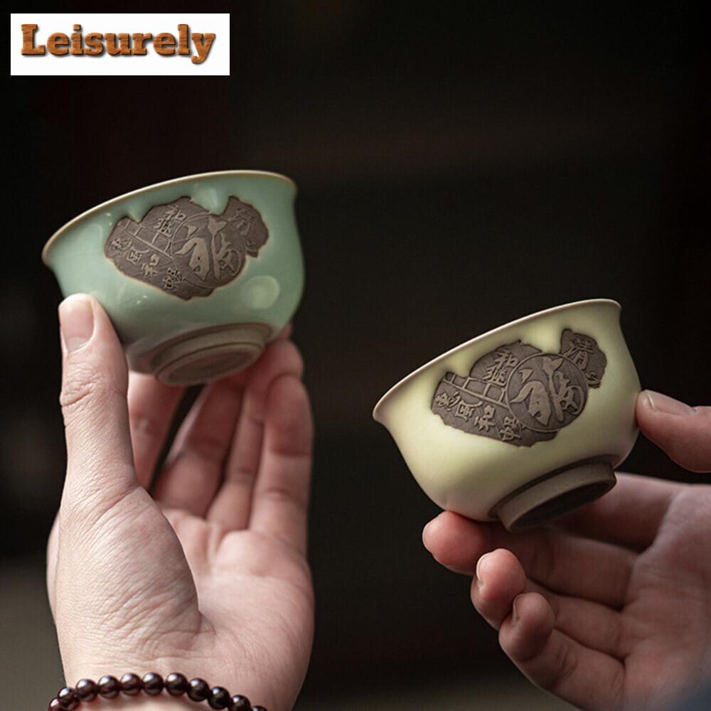 1pc Ru Kiln Ceramic Teacup Antique Personal Master Cup Household Porcelain Tea Set Travel Meditation Cup Beauty Small Tea Bowl