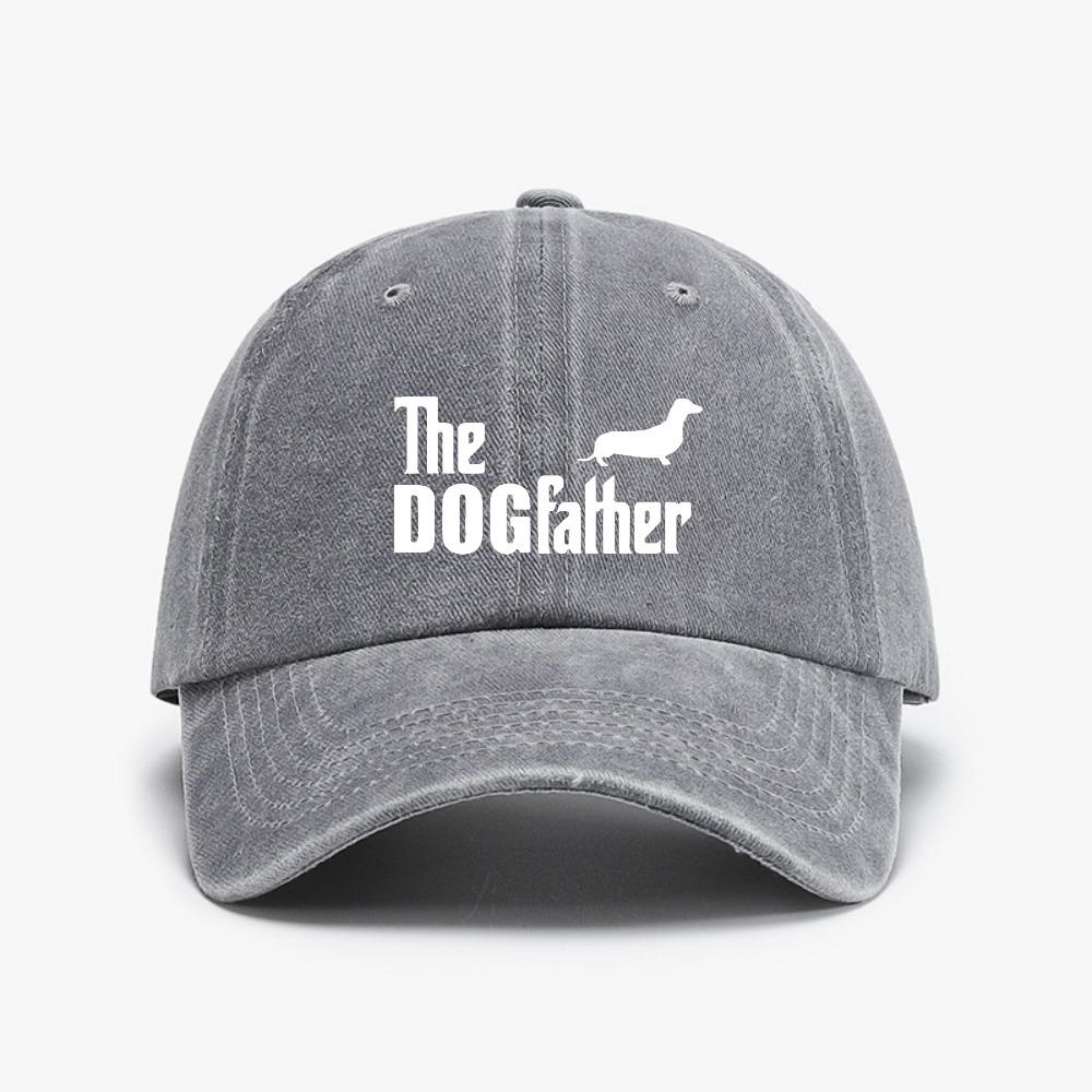 

Fashion THE DOGFATHER Dachshund Sausage Dog cap Funny Washed Distressed Denim Baseball caps adjustable snapback hat Adjustable