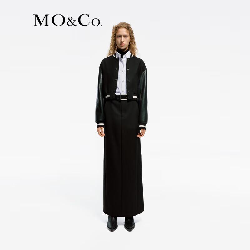 

MO&Co. Faux Leather Wool Spliced Baseball Jacket L 170