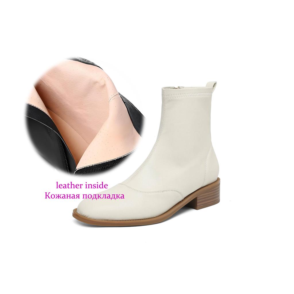 Krazing Pot Microfiber Round Toe Thick Heels Chelsea Boots Size 42 Zip Beauty Lady Women Stretch Ankle Boots