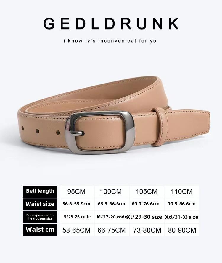 Women's Genuine Leather Belt: Stylish, Versatile Buckle, High-Grade Design for Jeans, Simple Cowhide.