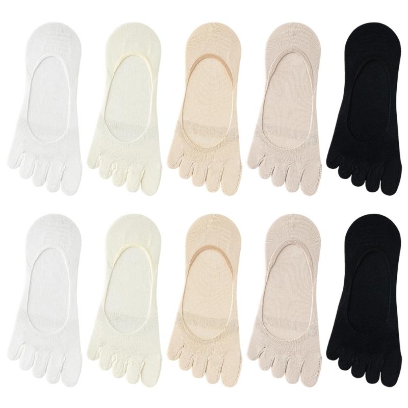 Women's Split Toe No Show Socks Silicone Antislip Grip Breathable Cotton Five Finger Invisible Low Cut Boat Socks
