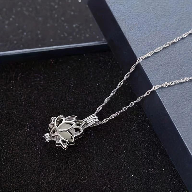 Luminous Glowing In The Dark Moon Lotus Flower Shaped Pendant Necklace For Women Yoga Prayer Buddhism Jewelry