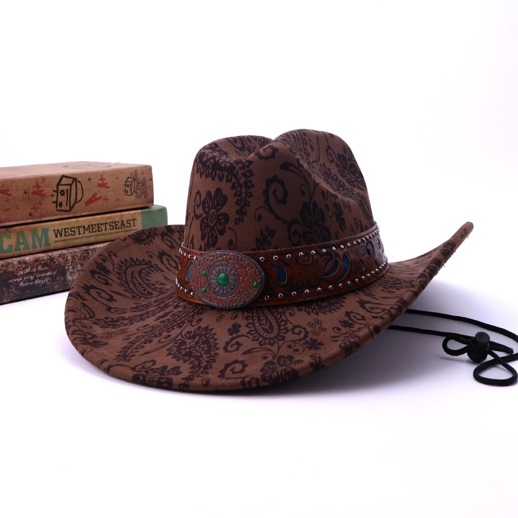 Popolare cappello western da cowboy in camoscio classico europeo e americano da uomo e donna con tesa larga ricamato cappello da sole da esterno