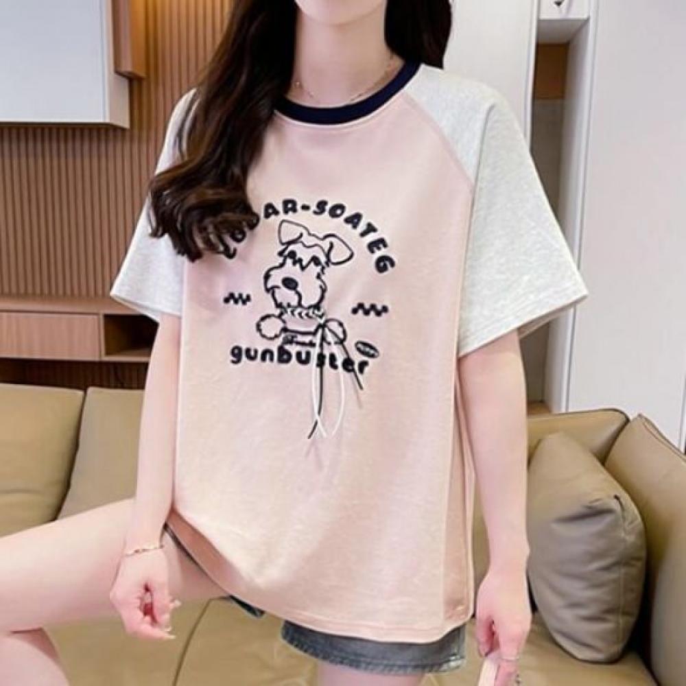 Navava Women Dog PrinTing Raglan ShorT Sleeve T shirT nT2443
