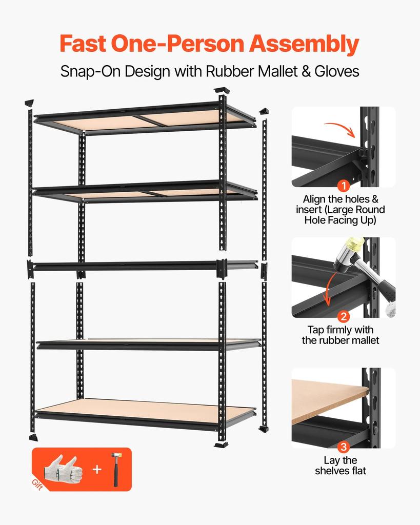 VEVOR Storage Shelves, 5-Tier Adjustable, 907.2 kg Capacity, Heavy Duty Garage Storage Shelving Unit, Metal Utility Rack Shelf