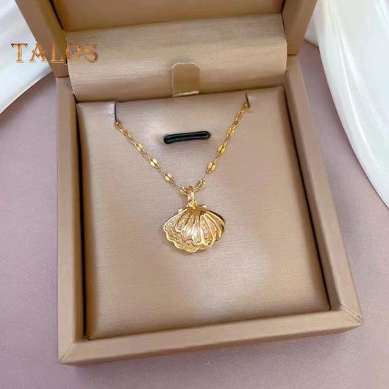 Hollow Shell Faux Pearl Necklace Golden Shell Pendant Necklace Jewelry Gift for Wedding Anniversary Birthday