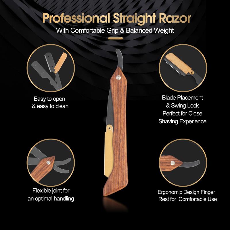 CESTOMEN Barber Wooden Handle Shaving Razor Stainless Steel Changeable Blade Razor Holder
