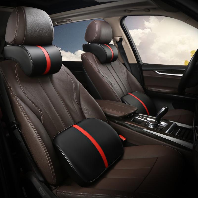 Memory Foam Leather Neck & Lumbar Support Pillow for Car - All Season Protection