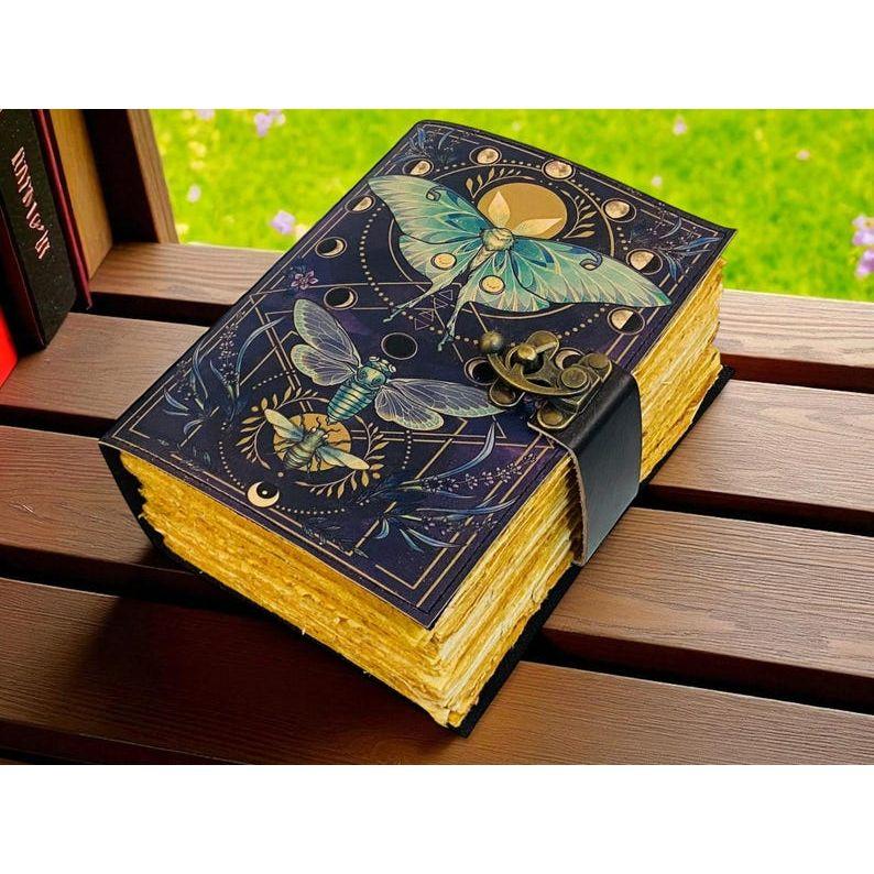 Handmade Spell Book with Lock | Personalized Wiccan Leather Journal with Deckle Pages | Witchy Gift