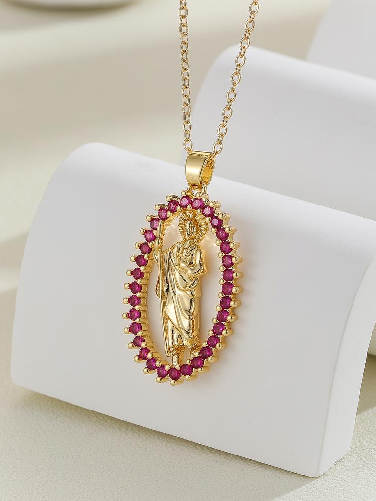 Europäisches und amerikanisches personalisiertes Design mit mikroeingefassten Zirkonen Santa Maria Serie Halsketten in bunter religiöser Mode