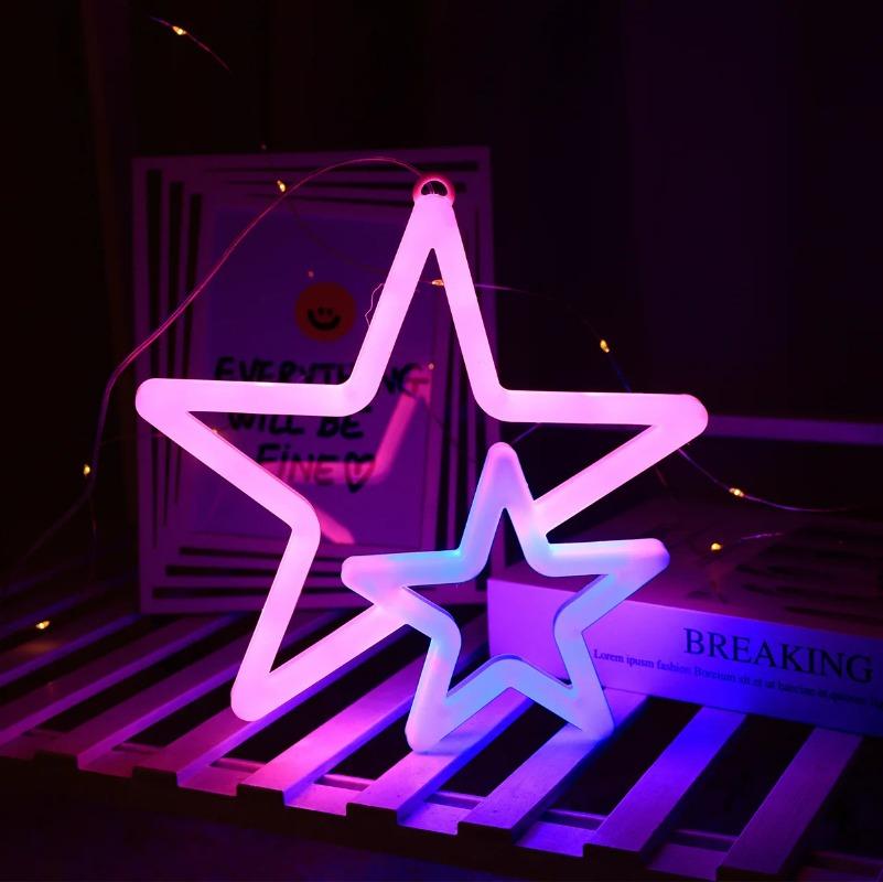 LED Neon Design Light Cross-border Christmas Gift Rainbow USB Decoration Small Night Light Dual Love Pink Cute Colored Light