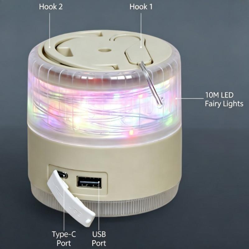 Retractable Camping String Lights 10M, 12 Lighting Modes 1200mAh USB Rechargeable Portable Outdoor Fairy Lamp