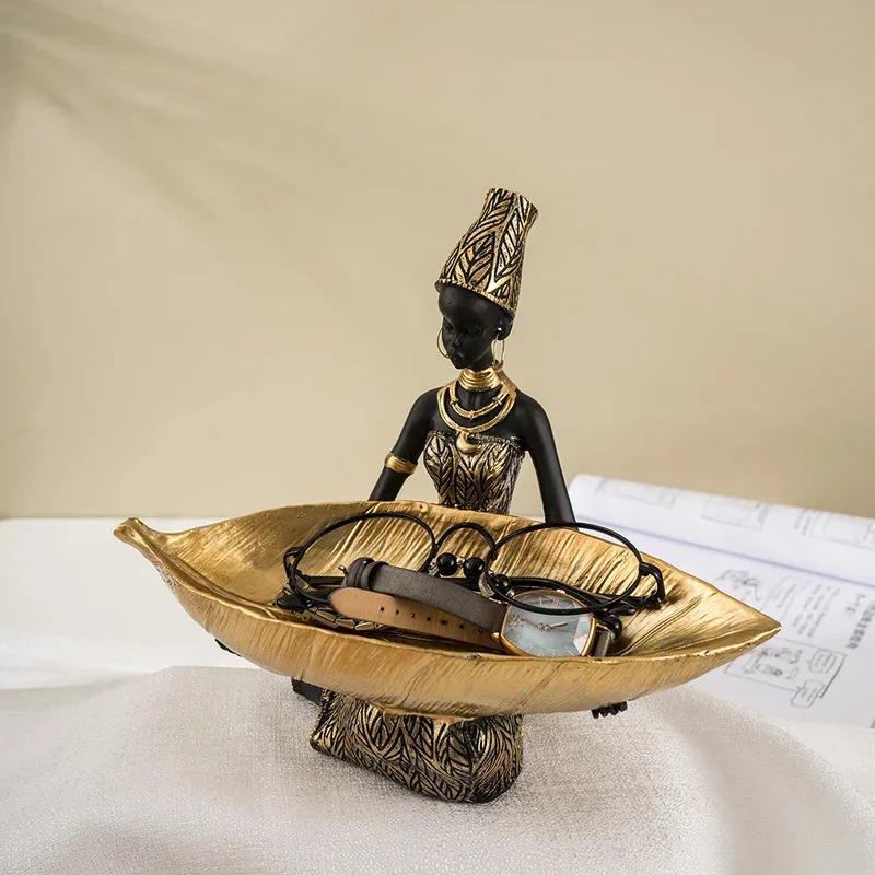 Top Quality Exotic Black Woman Storage Figurines Africa Figure Home Desktop Decor Keys Candy Container Interior Craft Objects