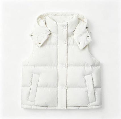 New four-grid down cotton vest women, autumn and winter removable hooded down cotton jacket vest women