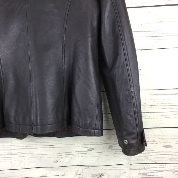 max mara Leather Rider Jacket/M/Dark Brown/Check Lining/Biker Style(USED)