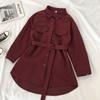 Women's Single-Breasted Collar Corduroy Shirt Dress - Korean Style Loose Fit, Mid-Length for Spring/Autumn 2025