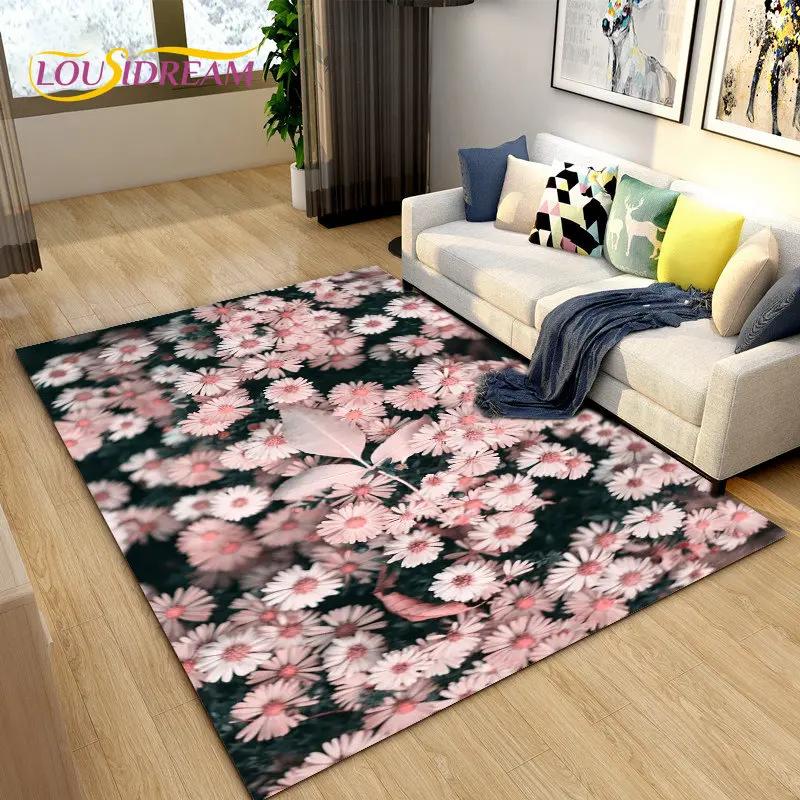 3D Nordic Flower, Daisy Area Rug,Carpet Rug for Living Room Bedroom Sofa Doormat Kitchen Decoration,Kids Play Non-slip Floor Mat