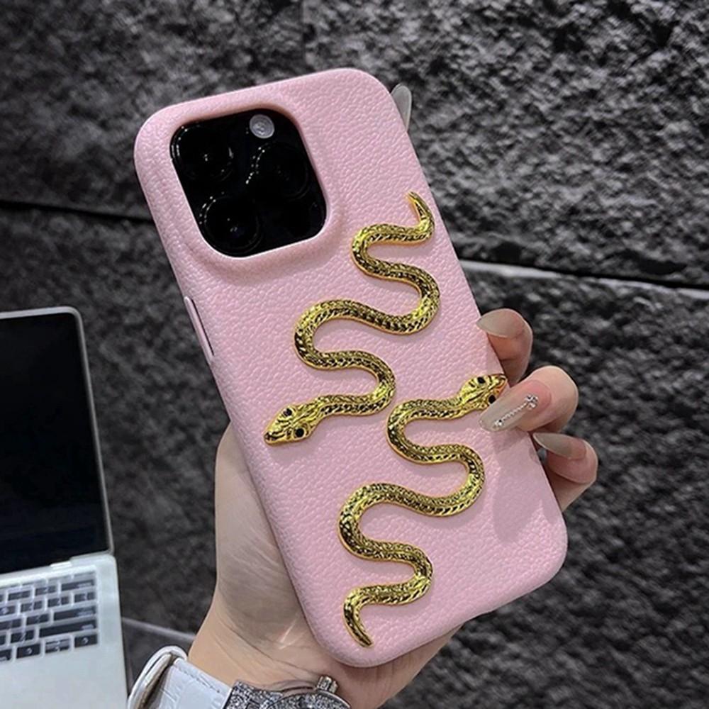 Gold Snake Leather Case for IPhone 13 11 15 12 14 16 Pro Max 16 Plus Phone Case Soft Protector Shockproof Silicone Cover