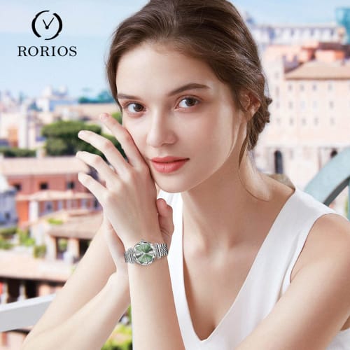 RORIOS Women's Quartz Watch, Cute, Sparkly, Waterproof, Analog, Perfect for Commuting, Stylish, Simple, Casual, Christmas, Birthday Gift, Green