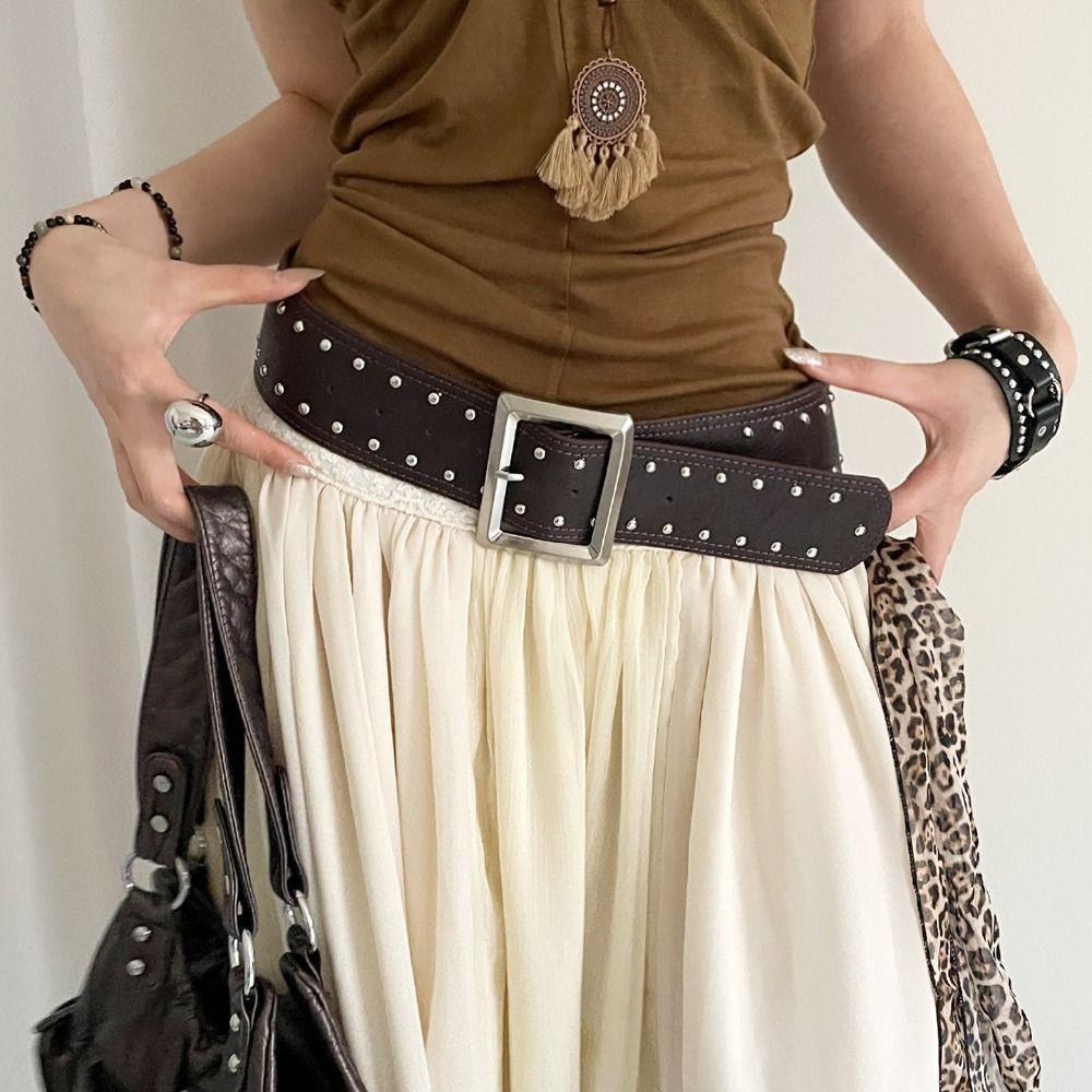Punk Style Rivet Waist Belt Designer Dress Jeans Belt Heavy-Duty Wide Women's Belt  Streetwear