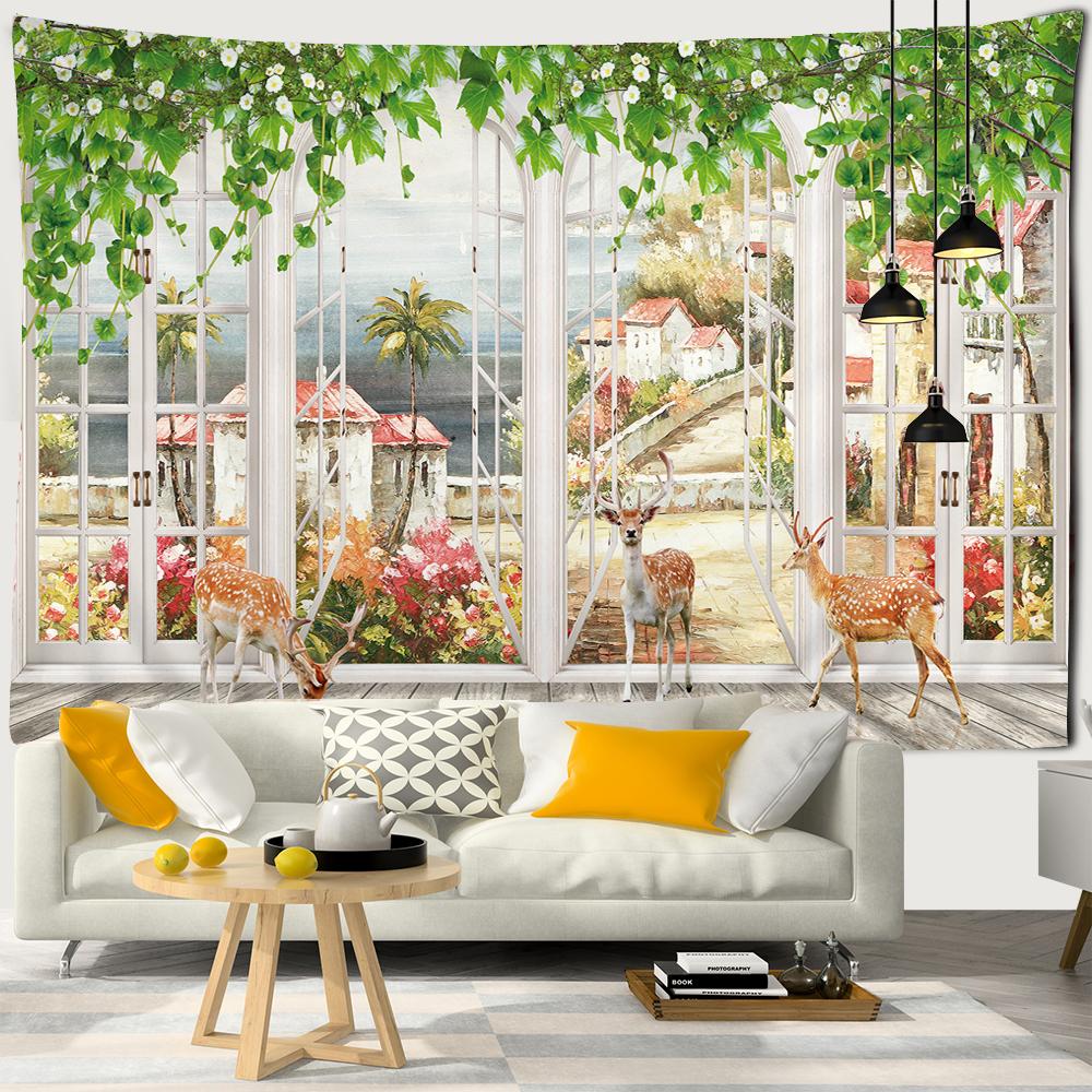 3D Window Scenery Decoration Tapestry Hippie Wall Bohemian Style Decoration Tapestry Bedroom Dormitory Wall Tapestries