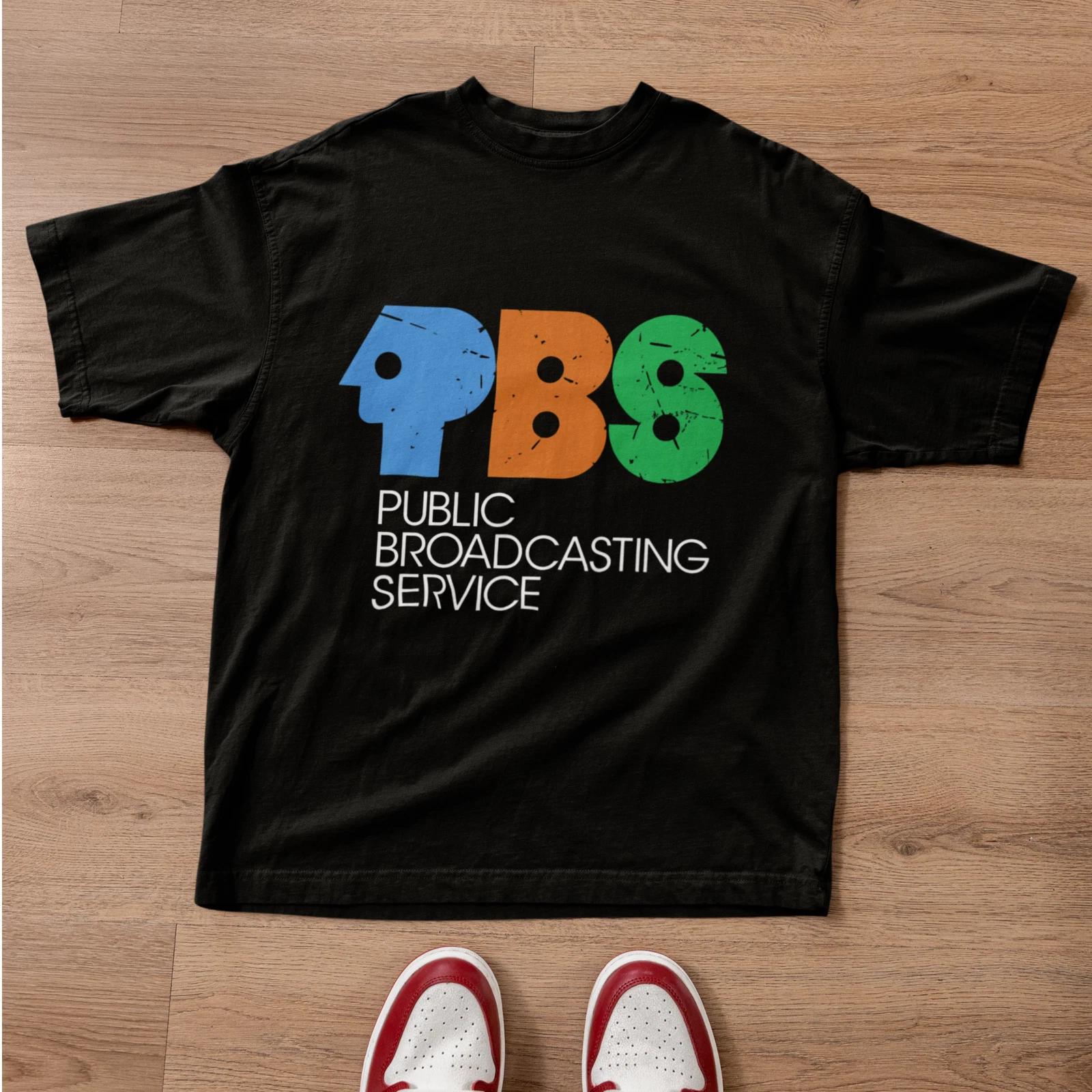 PBS Public Broadcasting Service Logo Retro Graphic T-Shirt Black Tee 2XL