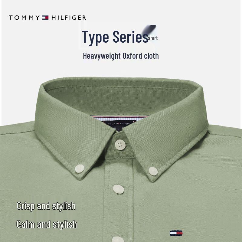 Tommy Hilfiger Jaqueta Camisa Masculina de Algodão Puro Oxford de Manga Longa