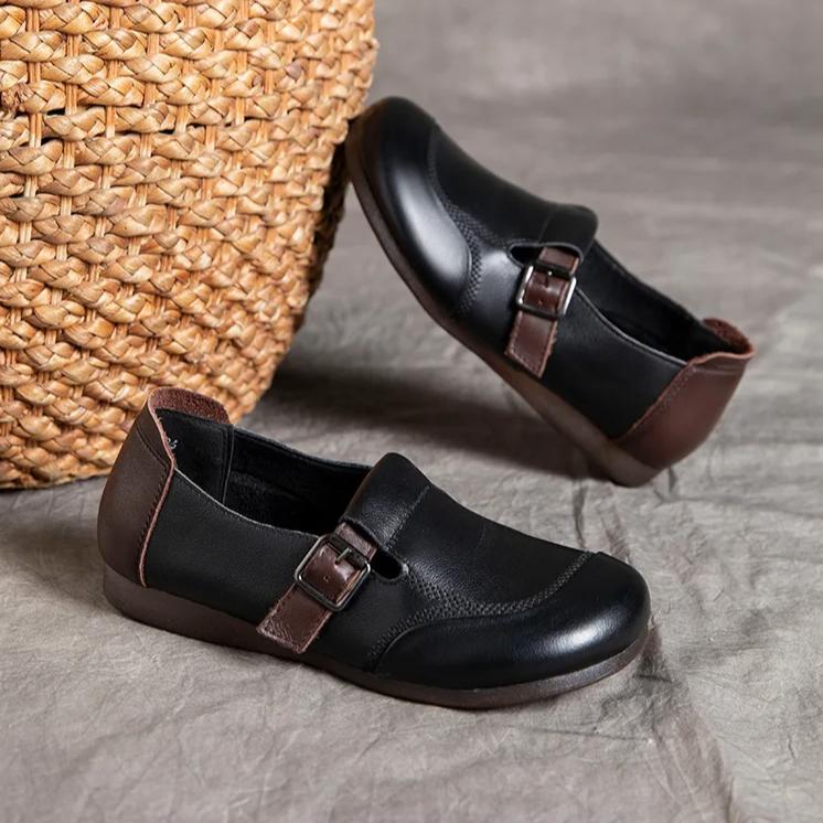 Johnature Round Toe Soft Soled Flat Shoes Casual Genuine Leather Loafers Versatile Women's Slip-on Shoes