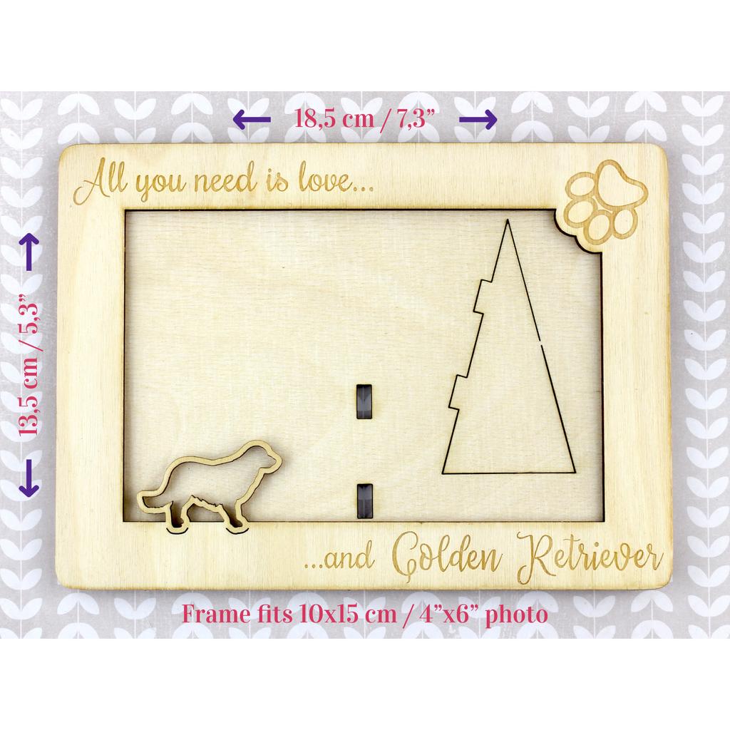 Golden Retriever – Photo frame, engraved wooden frame | Art-Dog