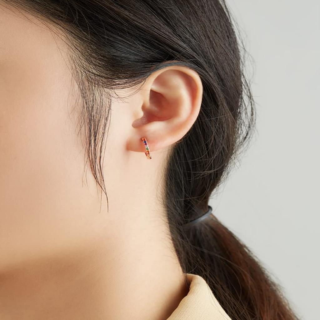 Rockyu Earrings for 925 Mirror Ring Hoop Jewelry Women, Silver, Zirconia, Multi-Diamond, Finish, Round, Earrings, Earrings, Hypoallergenic,