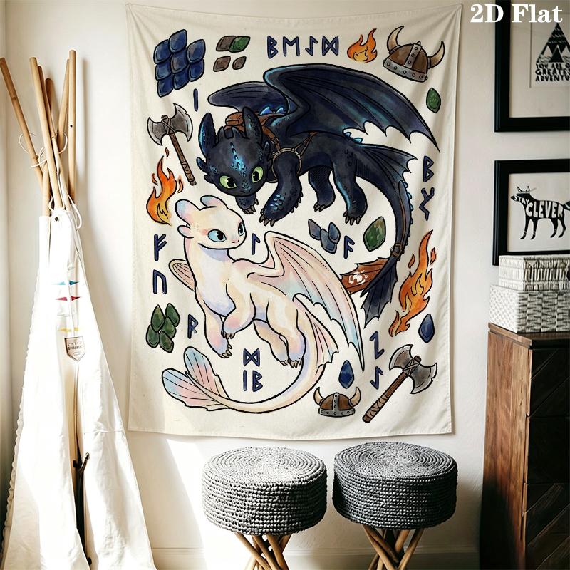 How to Train Your Dragon Wall Tapestry Aesthetic Wall Hanging Printed Fabric Blanket Decorative Tapestries for Bedroom Living Room Home Decor