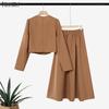 ZANZEA Women Long Sleeve Blouse and Long Skirts Casual Two Piece Suit Sets