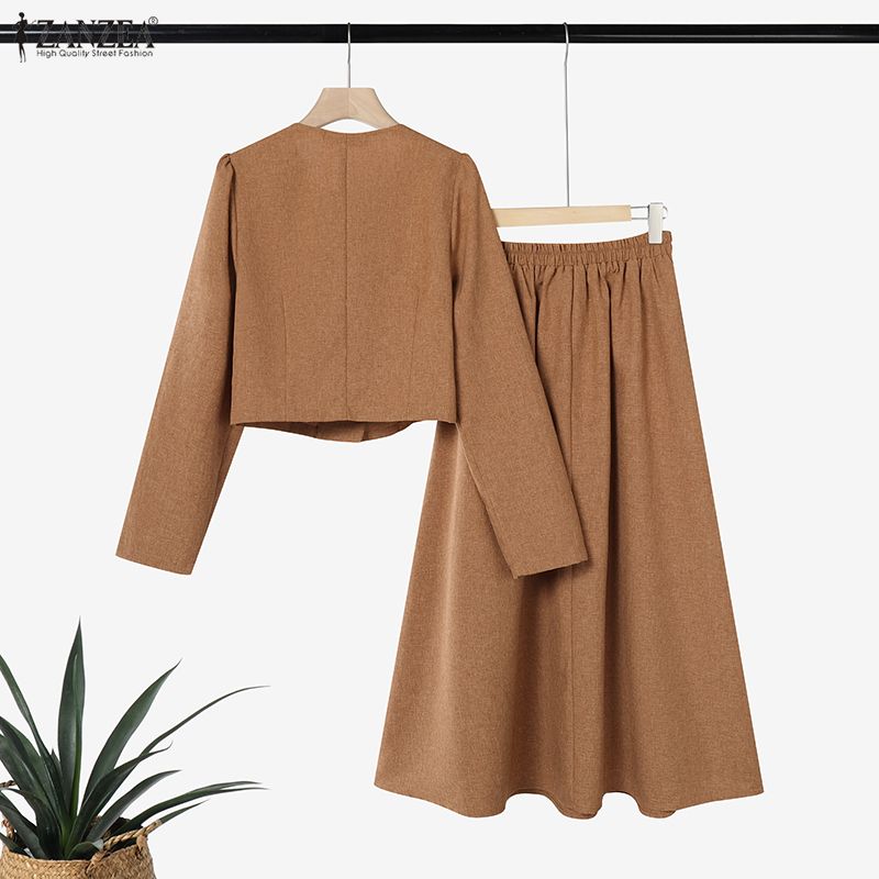 ZANZEA Women Long Sleeve Blouse and Long Skirts Casual Two Piece Suit Sets